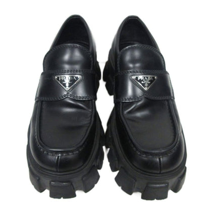 Prada Monolith Brushed Leather Loafers Triangle Plate Logo Thick