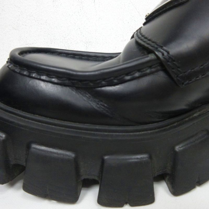 Prada Monolith Brushed Leather Loafers Triangle Plate Logo Thick