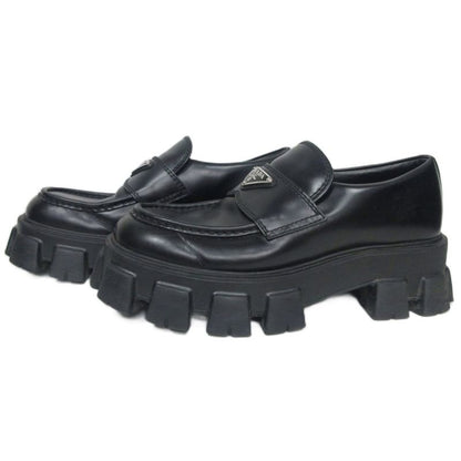 Prada Monolith Brushed Leather Loafers Triangle Plate Logo Thick