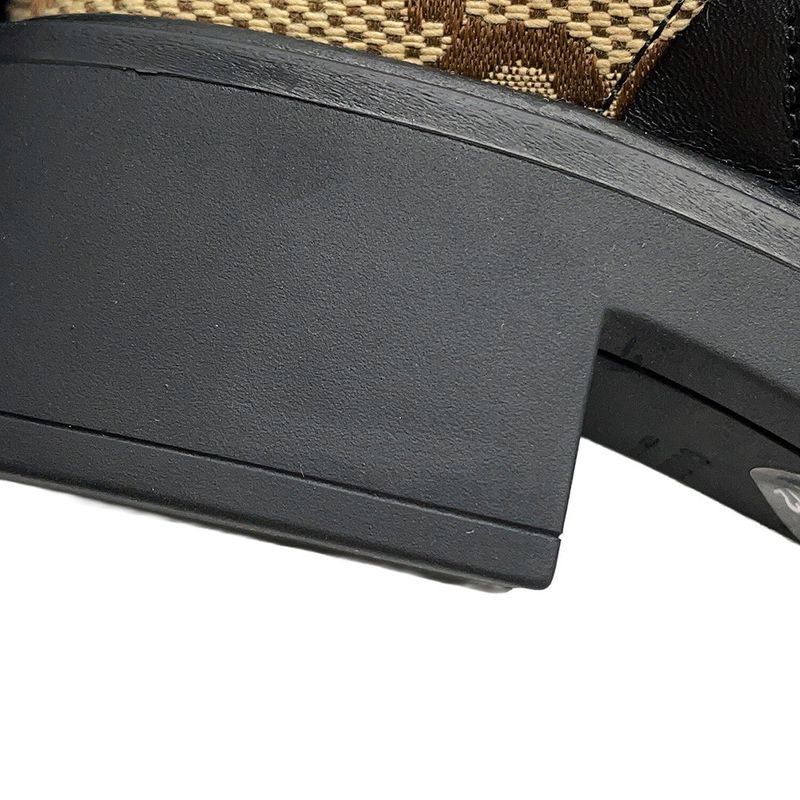 Gucci Boots Jumbo GG Marmont Ankle Canvas Leather 34.5 Beige Black