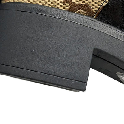 Gucci Boots Jumbo GG Marmont Ankle Canvas Leather 34.5 Beige Black