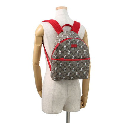 Gucci Backpack Cat Children's GG Supreme Leather Kids Beige Red