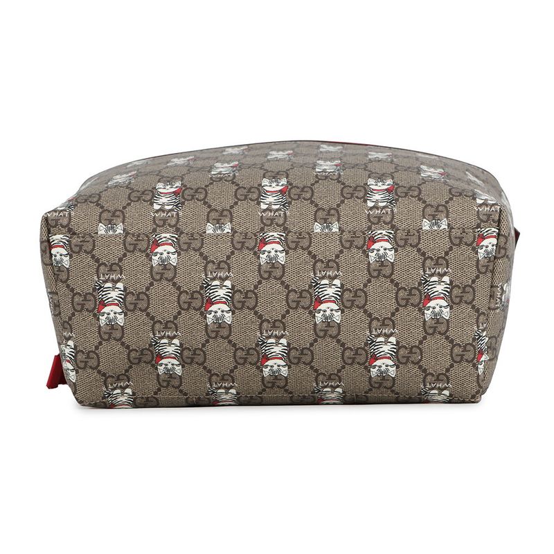 Gucci Backpack Cat Children's GG Supreme Leather Kids Beige Red