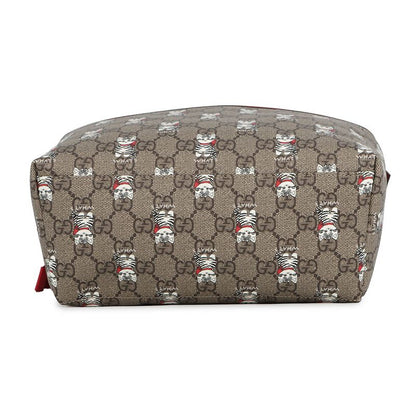 Gucci Backpack Cat Children's GG Supreme Leather Kids Beige Red