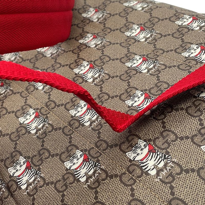 Gucci Backpack Cat Children's GG Supreme Leather Kids Beige Red