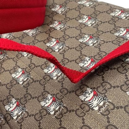 Gucci Backpack Cat Children's GG Supreme Leather Kids Beige Red