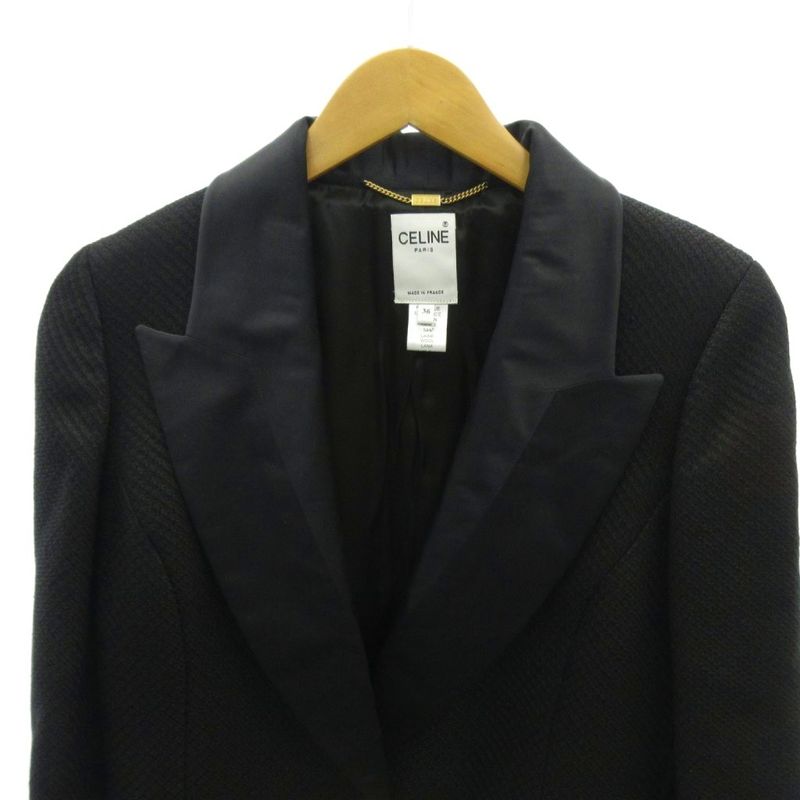 Celine Vintage Suit Jacket & Skirt Set Fully Lined Silk Satin Knee Length 36