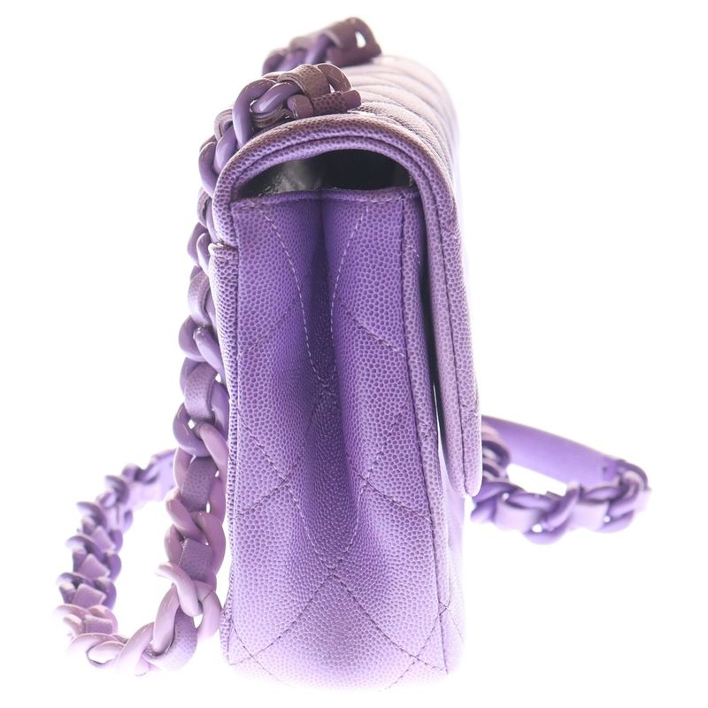 Chanel Quilted Chain Shoulder Bag Purple Caviar Leather