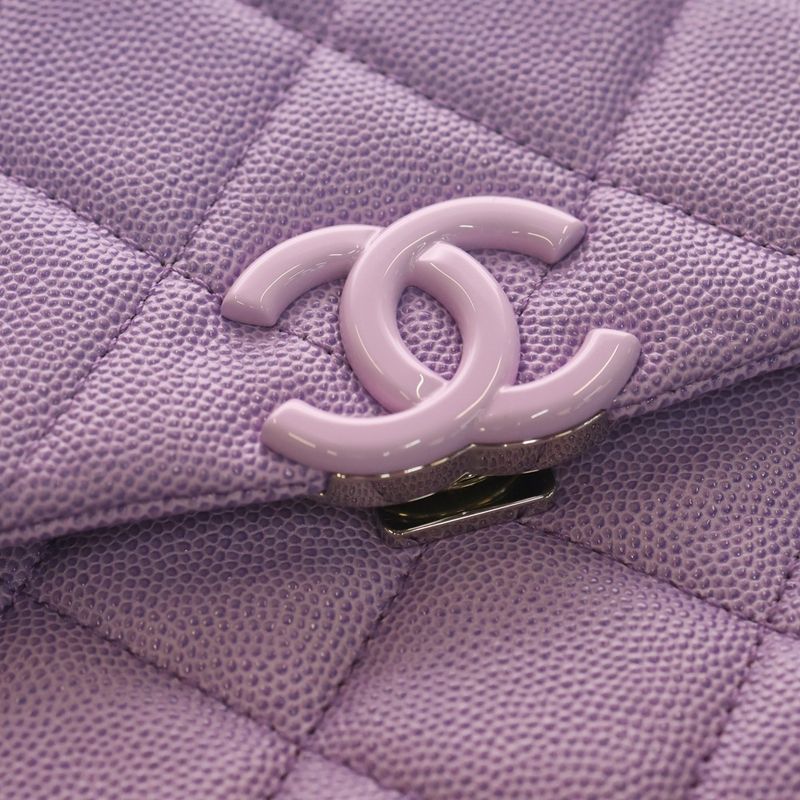 Chanel Quilted Chain Shoulder Bag Purple Caviar Leather