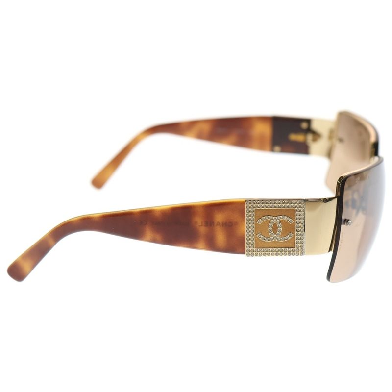Chanel CC Logo Sunglasses Rhinestone Brown Gold