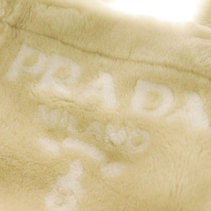 Prada Terry Spugna Logo Tote 2-Way Shoulder Bag Shearling Beige White