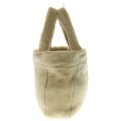 Prada Terry Spugna Logo Tote 2-Way Shoulder Bag Shearling Beige White