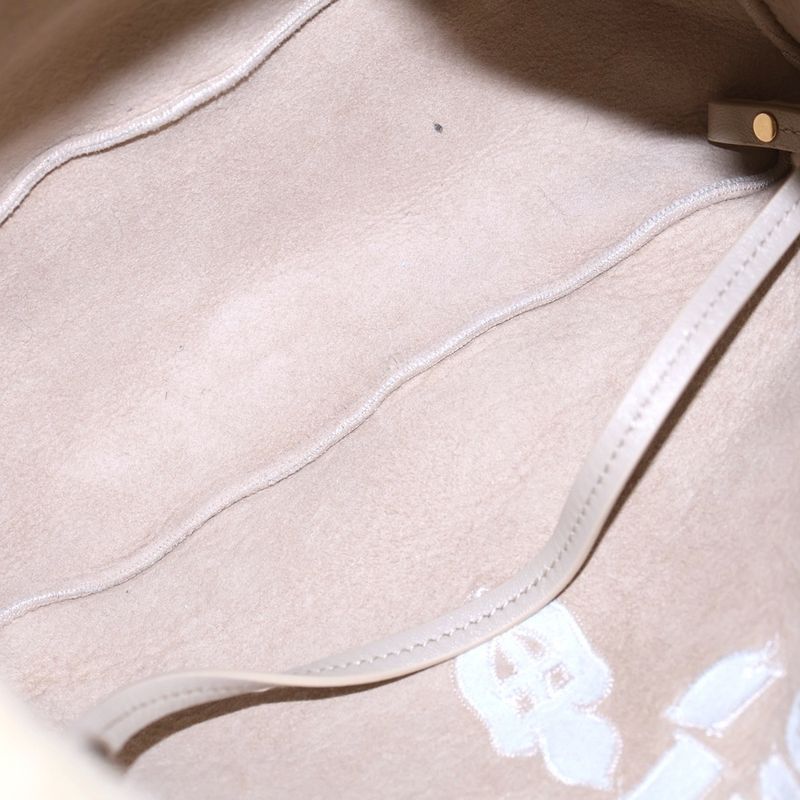 Prada Terry Spugna Logo Tote 2-Way Shoulder Bag Shearling Beige White