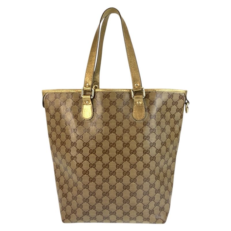 Gucci GG Crystal Beige Gold Leather Tote Shoulder Bag