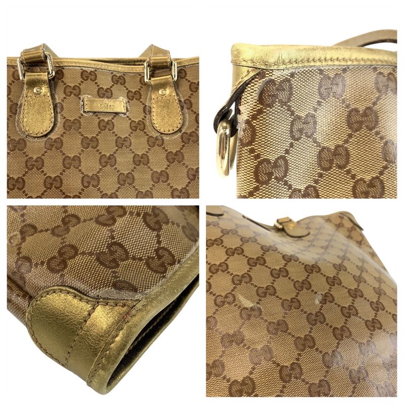 Gucci GG Crystal Beige Gold Leather Tote Shoulder Bag