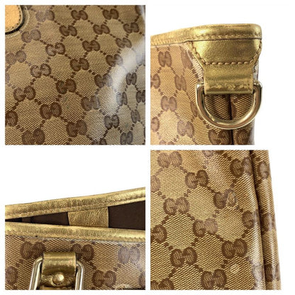 Gucci GG Crystal Beige Gold Leather Tote Shoulder Bag