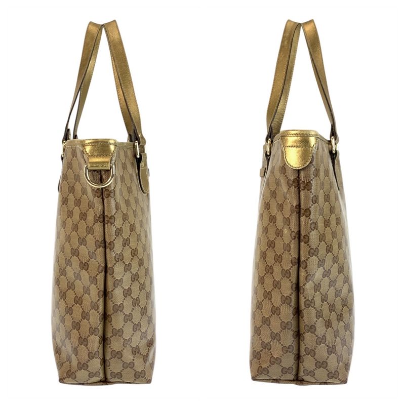 Gucci GG Crystal Beige Gold Leather Tote Shoulder Bag