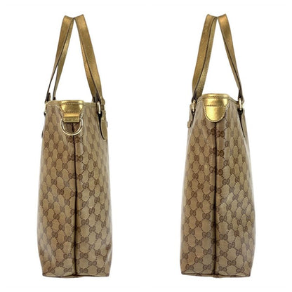 Gucci GG Crystal Beige Gold Leather Tote Shoulder Bag