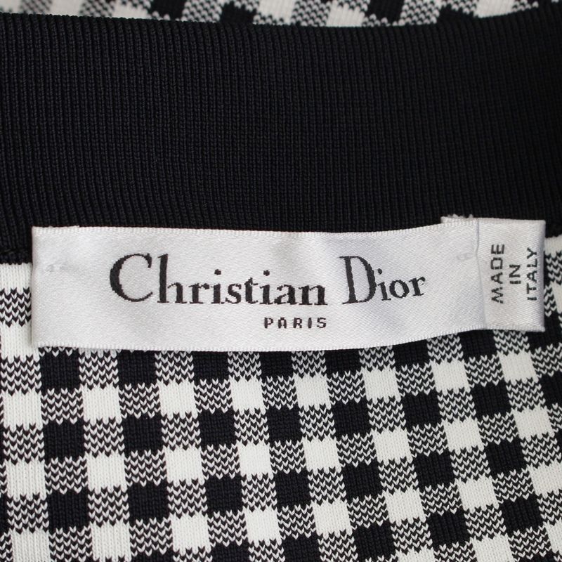 Dior Gingham Check Trapezoid Midi Logo Trim Skirt White Black 42