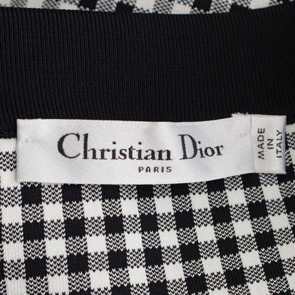 Dior Gingham Check Trapezoid Midi Logo Trim Skirt White Black 42