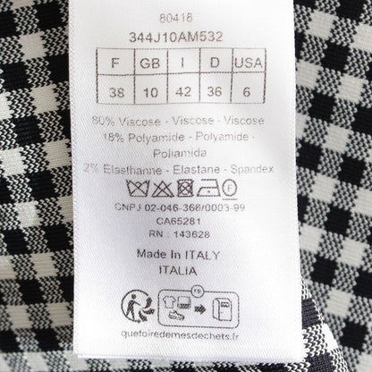 Dior Gingham Check Trapezoid Midi Logo Trim Skirt White Black 42
