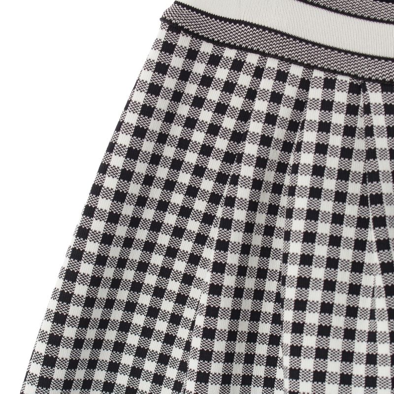 Dior Gingham Check Trapezoid Midi Logo Trim Skirt White Black 42