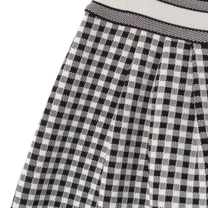 Dior Gingham Check Trapezoid Midi Logo Trim Skirt White Black 42