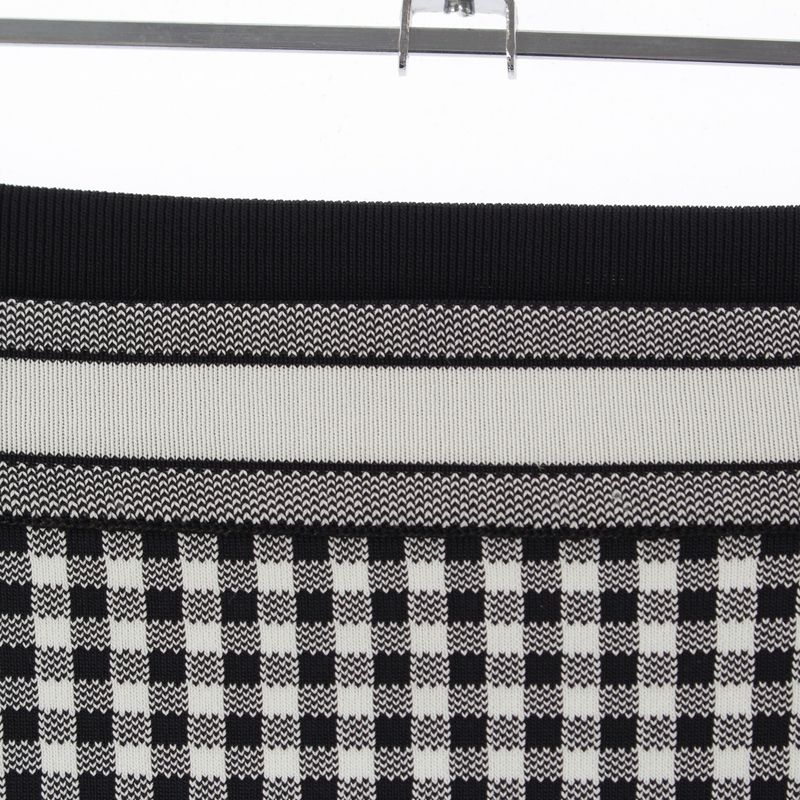 Dior Gingham Check Trapezoid Midi Logo Trim Skirt White Black 42