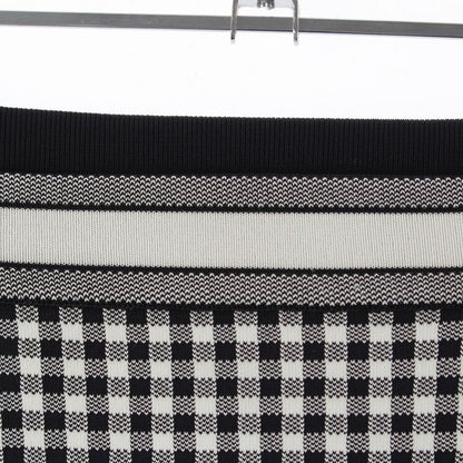 Dior Gingham Check Trapezoid Midi Logo Trim Skirt White Black 42