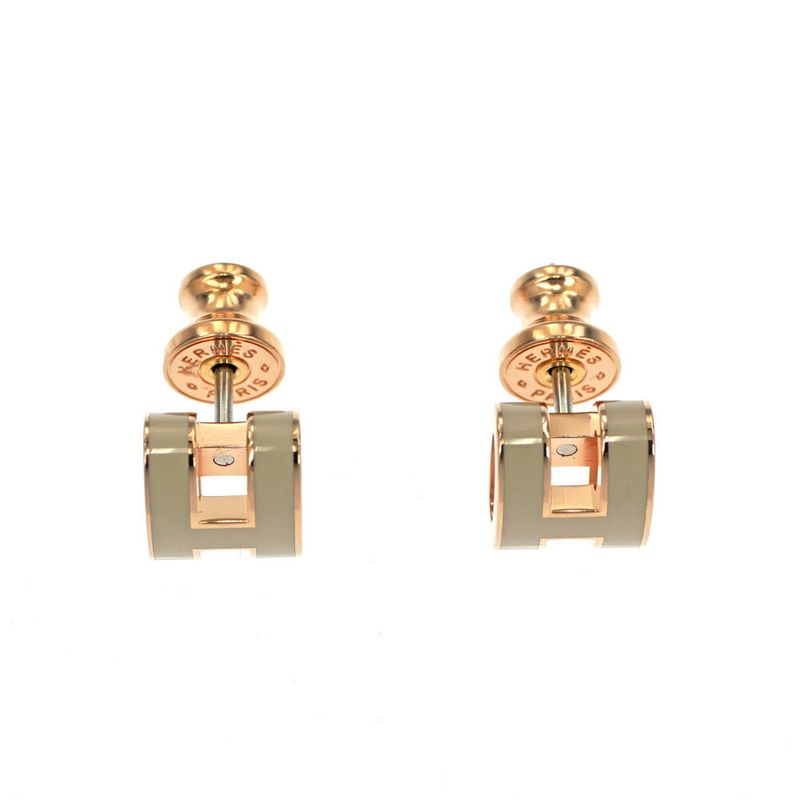 Hermes Earrings Pop Mini Pair Marron Glace Grey Rose Gold