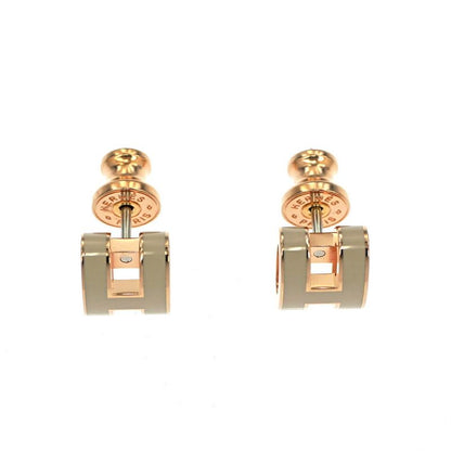 Hermes Earrings Pop Mini Pair Marron Glace Grey Rose Gold