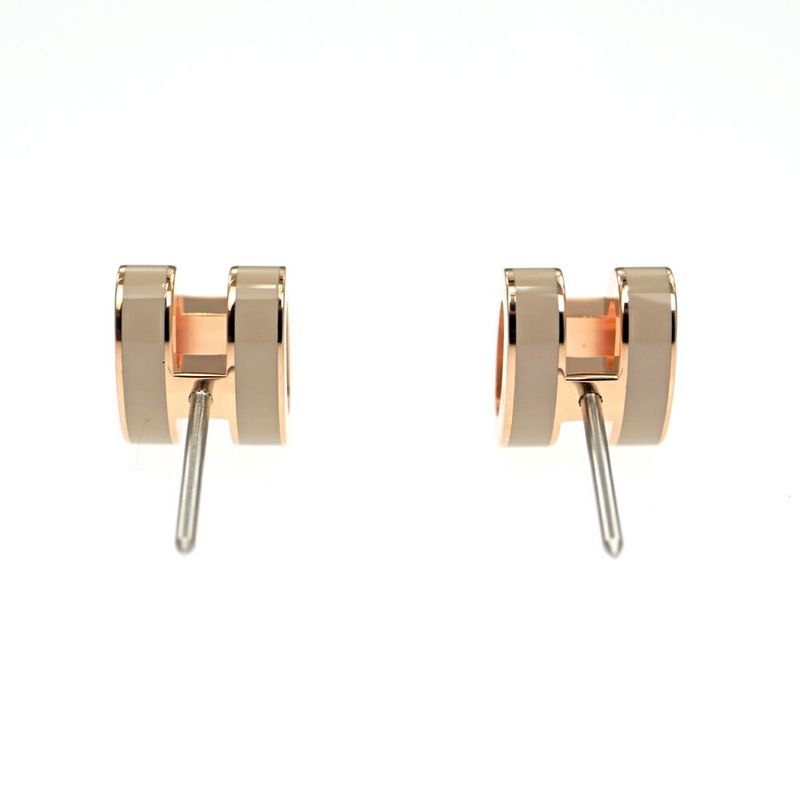 Hermes Earrings Pop Mini Pair Marron Glace Grey Rose Gold