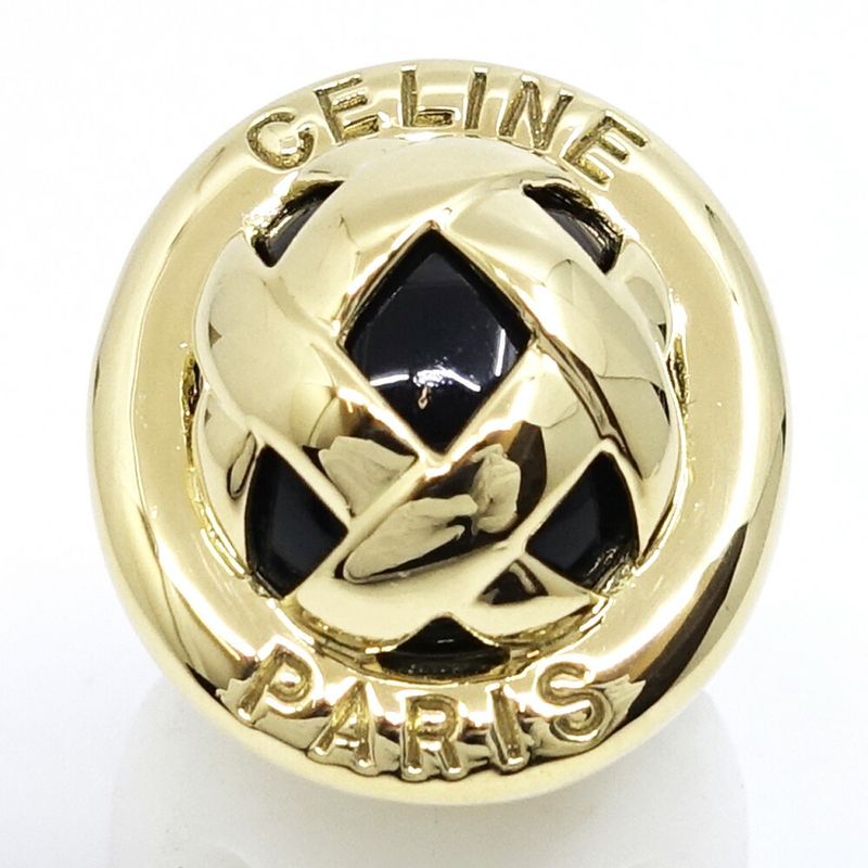Celine 18K Yellow Gold Logo Onyx Design Ring