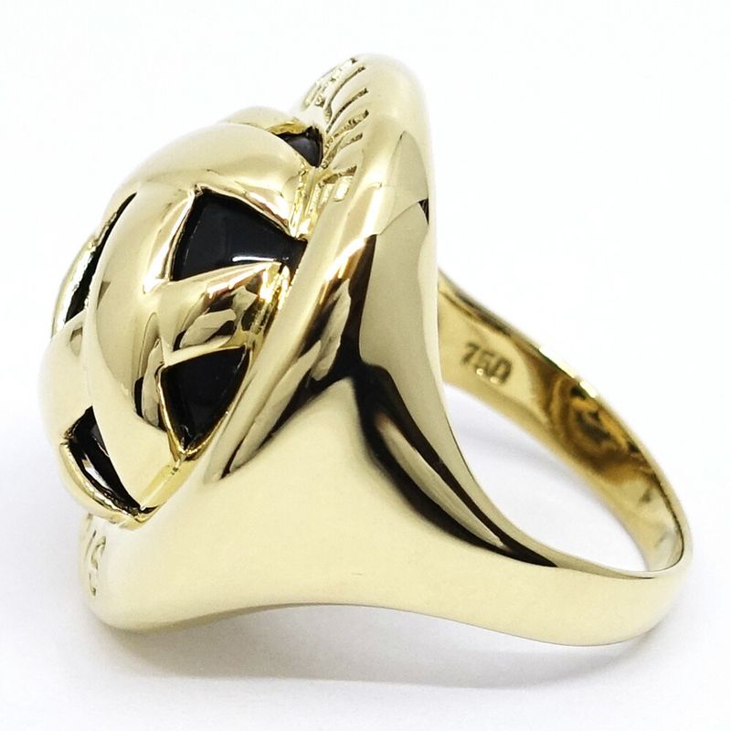Celine 18K Yellow Gold Logo Onyx Design Ring