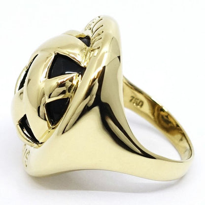 Celine 18K Yellow Gold Logo Onyx Design Ring