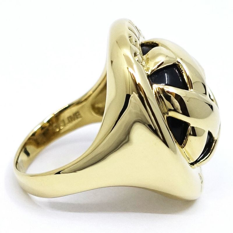 Celine 18K Yellow Gold Logo Onyx Design Ring