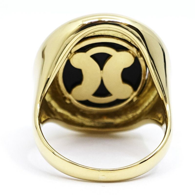 Celine 18K Yellow Gold Logo Onyx Design Ring