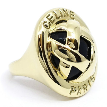 Celine 18K Yellow Gold Logo Onyx Design Ring