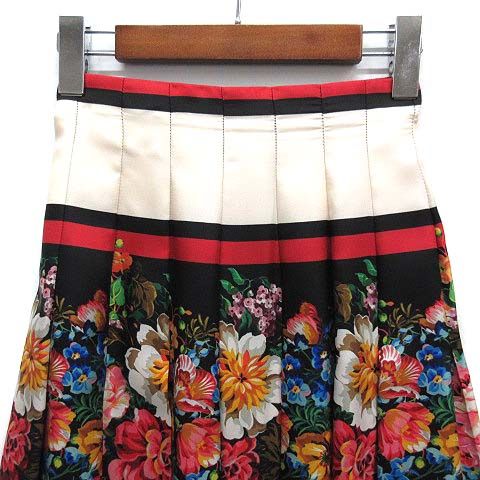 Gucci Flower Print Silk Pleated Long Skirt Multicolor 36