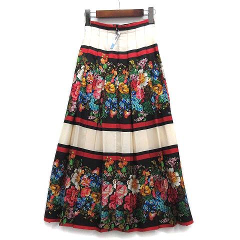 Gucci Flower Print Silk Pleated Long Skirt Multicolor 36