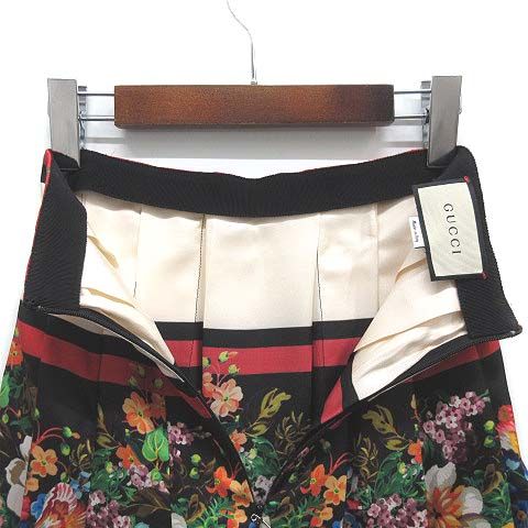 Gucci Flower Print Silk Pleated Long Skirt Multicolor 36