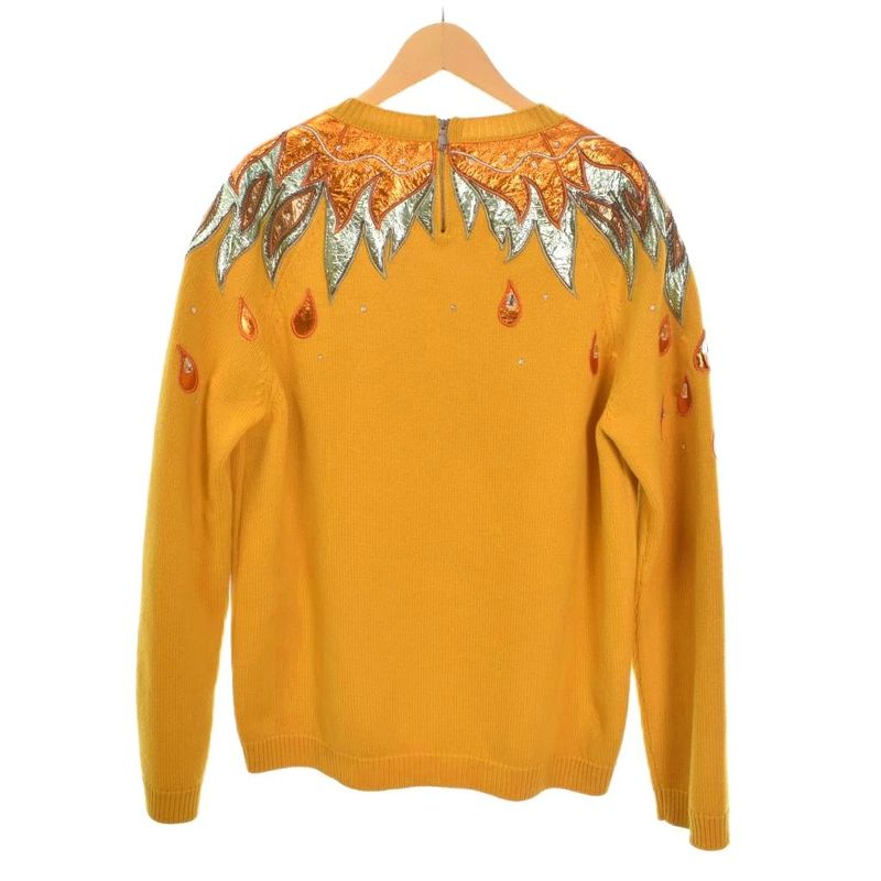 Gucci Knit Sweater All Over Pattern Embroidery Bijou Decoration M Yellow