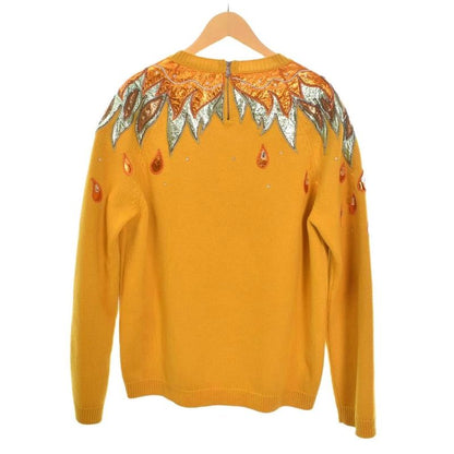 Gucci Knit Sweater All Over Pattern Embroidery Bijou Decoration M Yellow