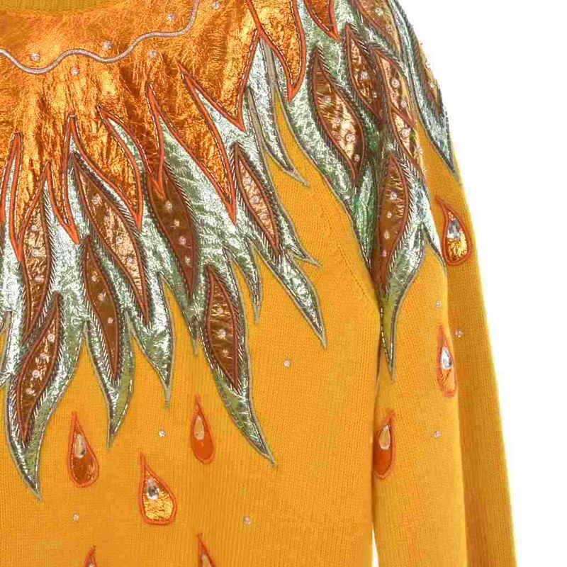Gucci Knit Sweater All Over Pattern Embroidery Bijou Decoration M Yellow