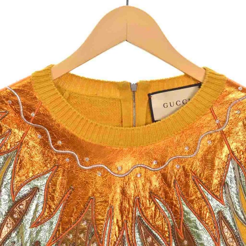 Gucci Knit Sweater All Over Pattern Embroidery Bijou Decoration M Yellow