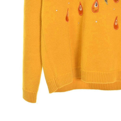 Gucci Knit Sweater All Over Pattern Embroidery Bijou Decoration M Yellow