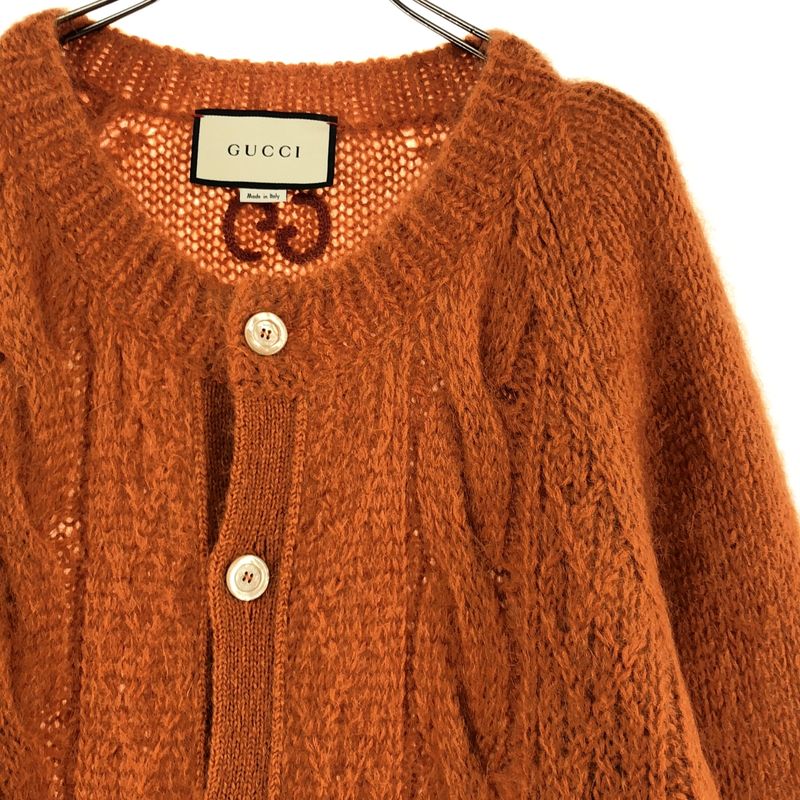 Gucci Mohair Wool Cable Knit Cardigan L Orange