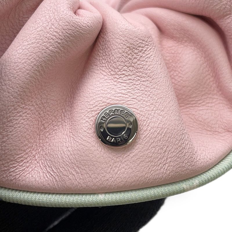 Hermes Scrunchie Claudia Rose Sakura Silver Lambskin Silk Hair