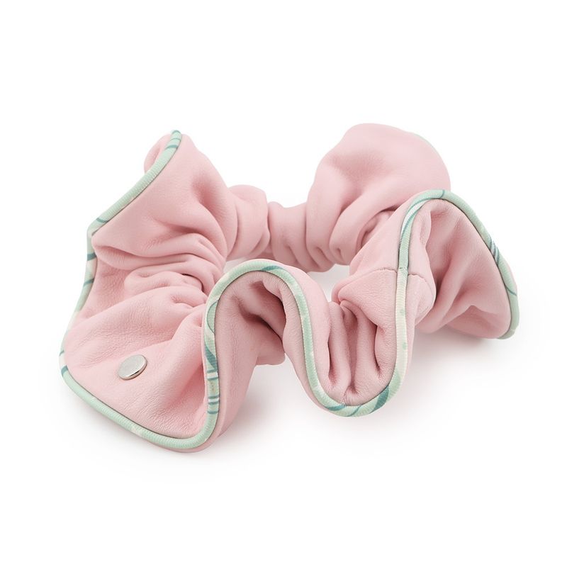 Hermes Scrunchie Claudia Rose Sakura Silver Lambskin Silk Hair