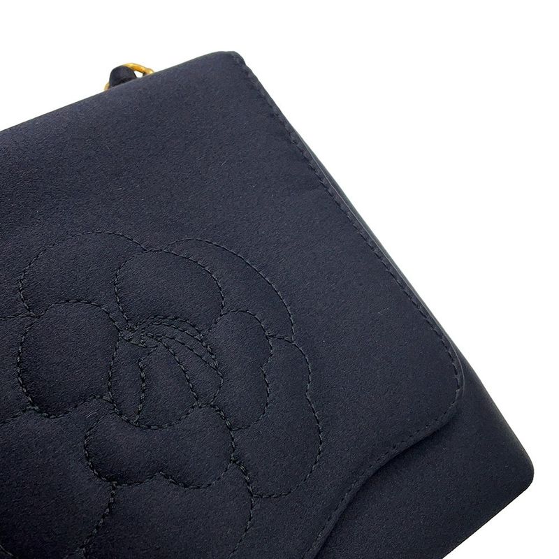 Chanel Handbag Knot Chain Camellia Satin Party Bag Black